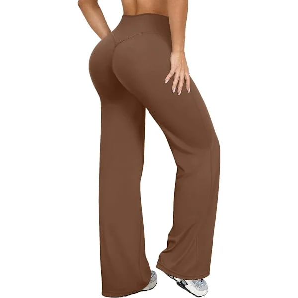 【BQ】YOAKUKA Women's Wide Leg Workout Pants High Waisted Yoga Pants Stretchy Straight Leg Athletic Sweatpants coffee
