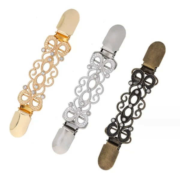 3 st Vintage Tröja Virvel Clip Sjal Clip Kvinnlig Inlagd Diamant Brosch Kofta Silke Scarf Spänne Skjorta Krage