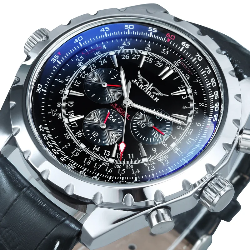 AliExpress - Jaragar Automatikuhr für Herren, Militär, multifunktional, 3 Hilfszifferblätter, Sport, mechanische Uhren, Top-Marke, Luxus-Leder-