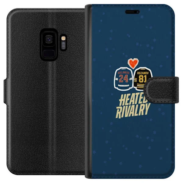 Kompatibelt Plånboksfodral till Samsung Galaxy S9 Blått hockeymotiv med rivaliserande tröjor och en romantisk touch för sportälskare