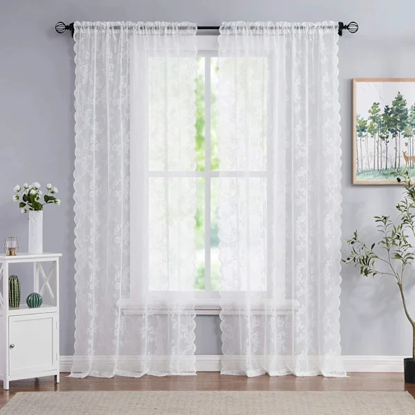 Ivory Sheer Curtains 160 cm Long 2 Panels Set, Soft Light Filtering Curtains for Living Room Bedroom, Leaves 2 pcs