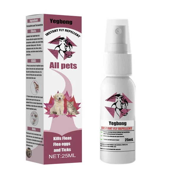 Kæledyrsloppe- og flåtafvisende spray til hunde og katte, ekstern parasitkontrol mod lus og flåter, og kløestillende spray.