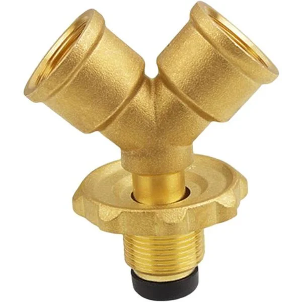 Gasoldistributör/cylinderadapter med avstängningsventil, tvåvägs gasadapter, lämplig för hushållsapparater för gasol, koppar.
