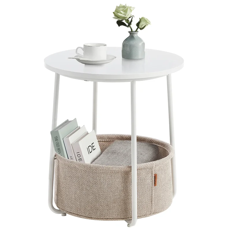 AliExpress - VASAGLE Beistelltisch rund, kleiner Tisch, Couchtisch klein, Wohnzimmertisch mit Korb aus Stoff, Stauraum für Wohnzimmer
