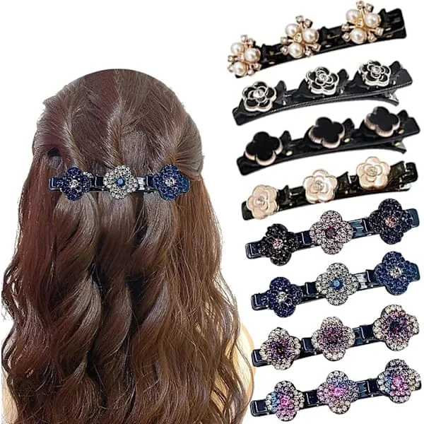 Crystal Flower Hummingbird Hair Clip Rhinestone Hair Clip Hair Accessories for Women 8 Pieces Braided Hair Clips,TH