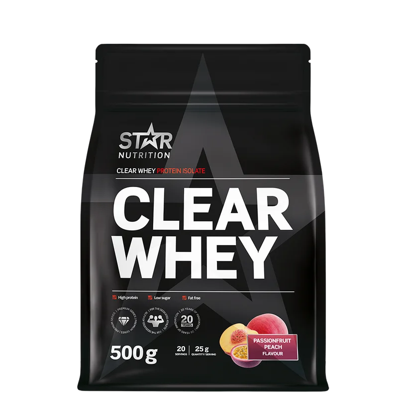 Valleprotein Star Nutrition Clear Whey Whey Protein 500 g, Passionfruit Peach - Bodyman.dk