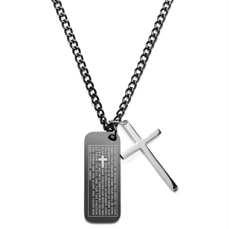Icarus Rowan Stahlkreuz & schwarze Dog Tag Halskette für Männer - Dog Tags