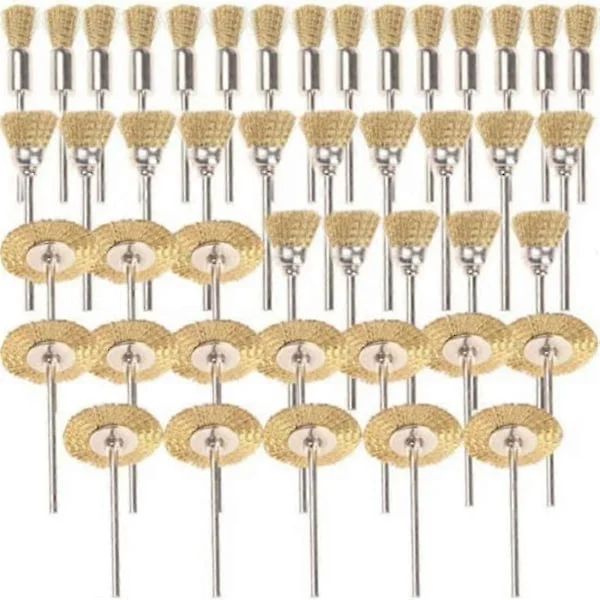 45 Delar Mässingsborstar Stålborste Stålborste Dremel Proxxon Poleringskit Stålborstar Polerskivor Borste Rund Borste Skiva Skaft 3,17 mm