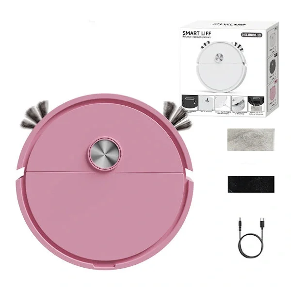 Rechargeable Mini Robot Vacuum Cleaner with Mop, Compact Floor Cleaning Machine Pink