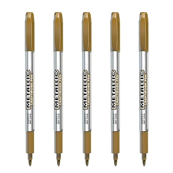Metalliske markeringspenner 5PCS Gull Permanent Fade-Proof Hurtigtørkende Kunstmaling Pensett 1,5 mm Fin Spiss Vaskbar Maling Markør