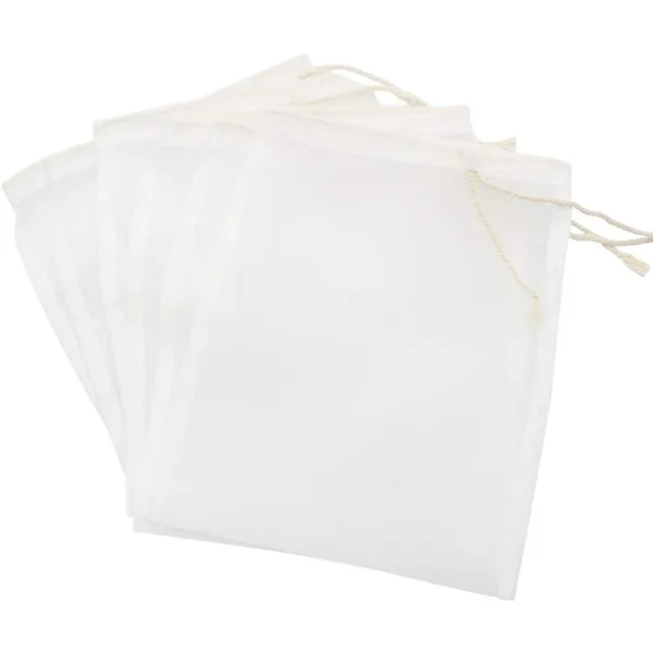 6 Pieces Aquarium Filter Bag 150 Micron Media Mesh Filter Bags with Drawstring for Fish Aquarium Bio Balls, Activated Carbon, Pelletized Carbon, White