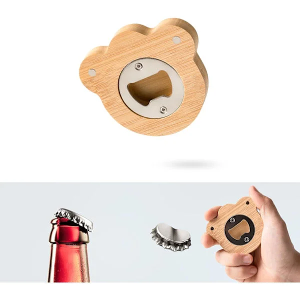 Flaskeåbner Magnetisk – Bambus Ølflaskeåbner med Stærk Magnet til Køleskab, Kloformet Flaskeåbner i Rustfrit Stål, Ølåbner Gave
