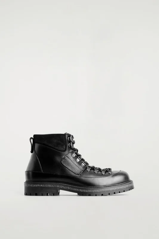 COS Herren Wanderstiefel Aus Leder - Schwarz