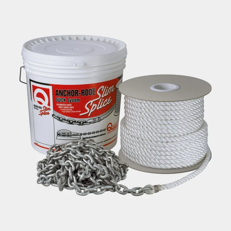 Ankarlina med kätting Quick Anchor Rode Slim Splice, 3-slagen polyester, Ø12 mm, 50 meter (varav kalibrerad kätting 10 meter, Ø6 mm)