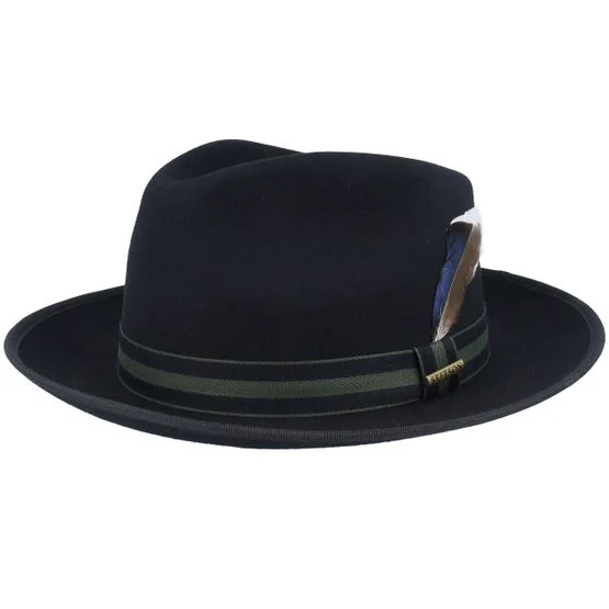 Stetson Herren Fedora Hut Woolfelt Black Fedora aus hochwertigem Wollfilz in Schwarz, Größe XL (61 cm) für Männer