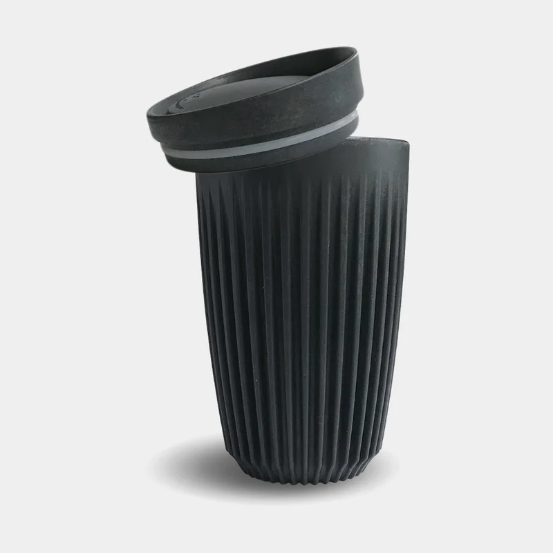 Travel mug / coffee cup with lid HuskeeCup & Lid 12oz Charcoal, recycled coffee husk, black, 35 cl / 350 ml