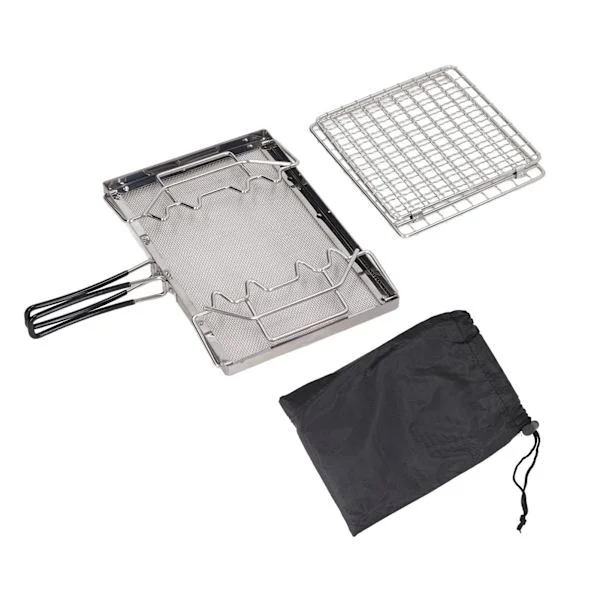 Utendørs komfyrtoaster, matvaregodkjent rustfritt stål, bærbar campingtoaster for fotturer, campingpiknik (fin stålnetting for jevn varmefordeling)