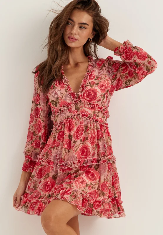 VILA - Viemsa L/S SHORT DRESS - Dubarry AOP:Flowers - Blommig Klänning