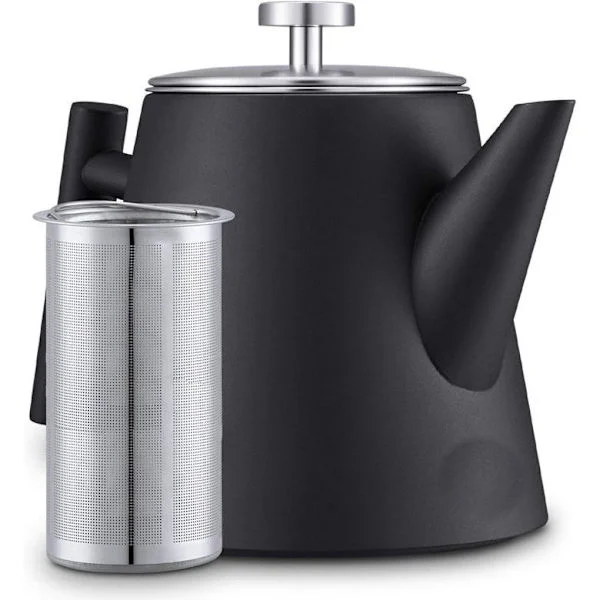 1 Liter Teapot - Insulated Kettle - Stainless Steel Teapot with Filter - Large Teapot - Insulated Teapot with Double Filter - Black