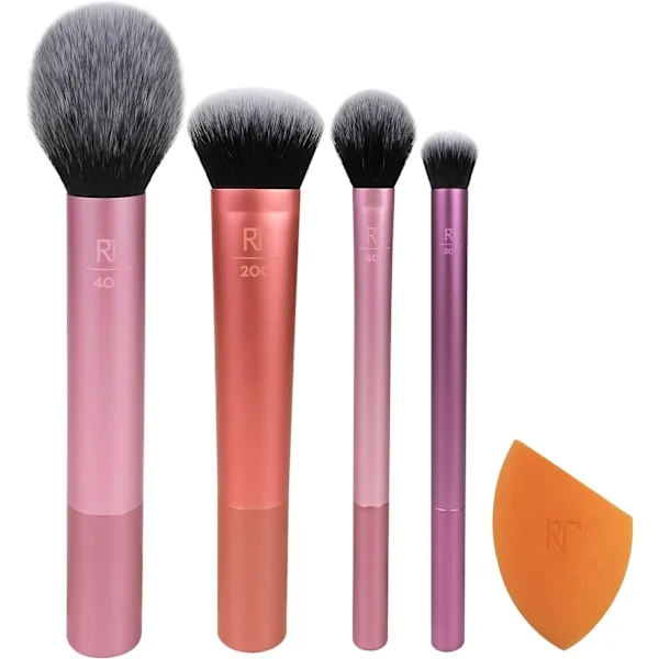 Komplett ansiktssats med 5 (1-pack) viktiga sminkborstar för vardagsbruk (Miracle Complexion Sponge, Expert Face, Blush, Setting Brush och Deluxe 