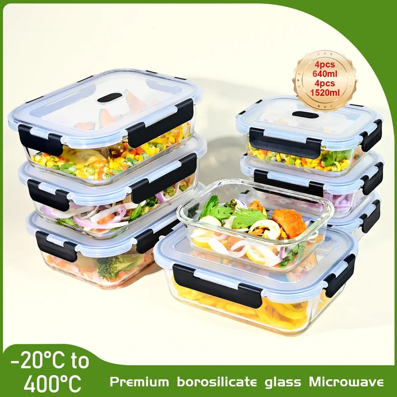 AliExpress - 1520/640ml Glass Food Storage Containers, Set of Airtight Containers with Steam Release Valves, BPA-Free, Kitchen Storage Boxes