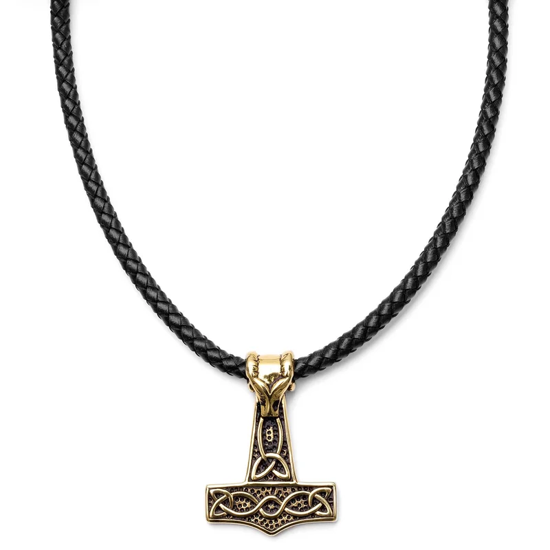 Ram Thor’s Hammer Black Leather Necklace for Men - Thor's hammer necklaces