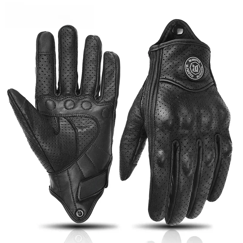 AliExpress - Vintage Echtleder Motorradhandschuhe Schwarz Perforierte Atmungsaktive Motorradhandschuhe Vollfinger Motocross Biker Moto Guantes