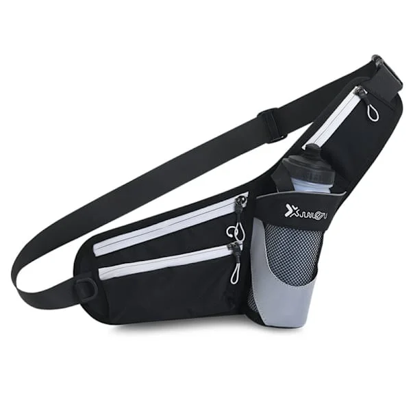 Outdoor Sports Water Bottle Waist Bag Running Waterproof Fashion Women Belt Bag Reflective Durable Fanny Pack Men Travel Crossbody Bag Black