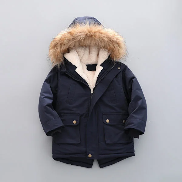 [RM]Kids Winter Jacket with Fur Hood, Lightweight Down Jacket, Warm Fleece Jacket Suitable for Boys, Girls and Toddlers (Navy Blue-110cm) Navy blue