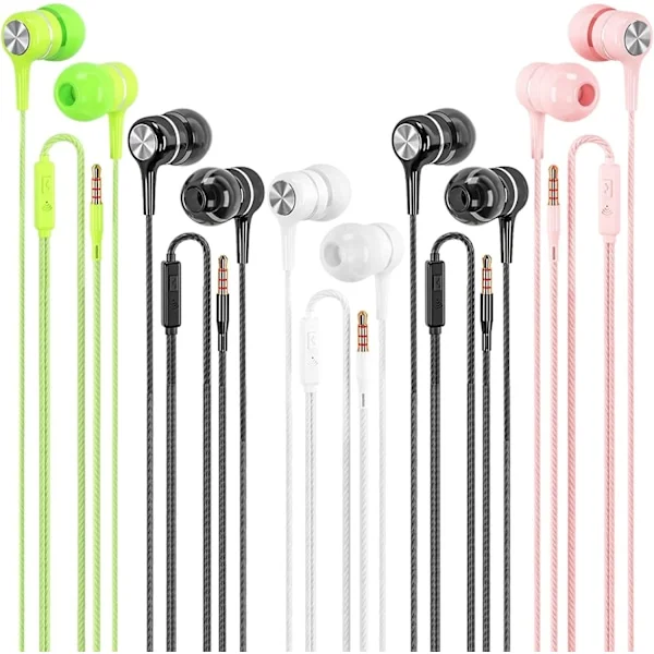 Wired Headphones with Microphone 5-pack, In-Ear Headphones with Deep Bass, High Sound Quality Headphones Compatible with Laptop, MP3, Smartphones