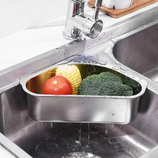 Sink Strainer Basket, Triangular Sink Strainer Basket Storage Rack Suction Cup, Sink Corner Hanging Basket Shelf Sink Basket for Kitchen