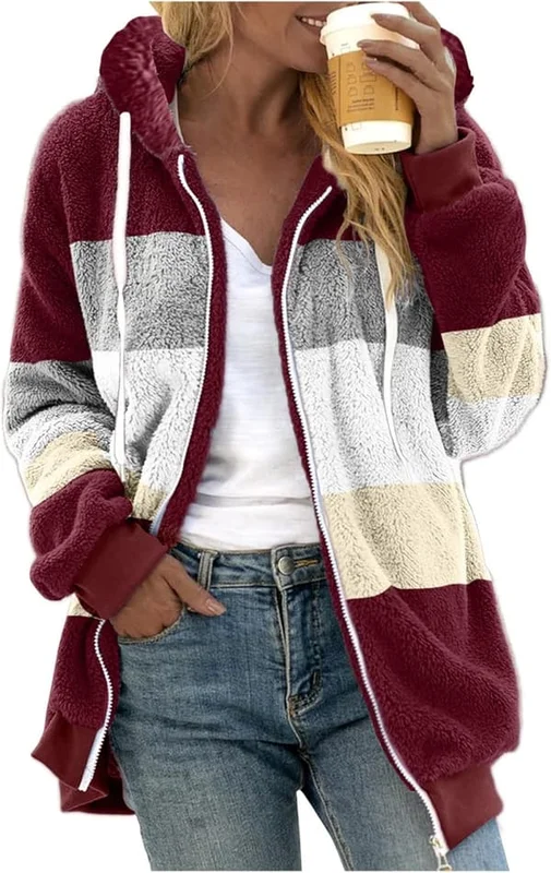 Huva jacka dam teddy fleece kappa övergångsjacka med huva med fickor dragkedja höst vinter plysch jacka fleece jacka vinter XL J Vin