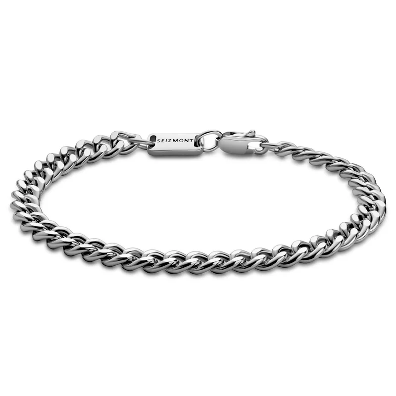 Argentia | 925s | 6mm Rhodium-Plated Sterling Silver Curb Chain Bracelet for Men - Steel bracelets