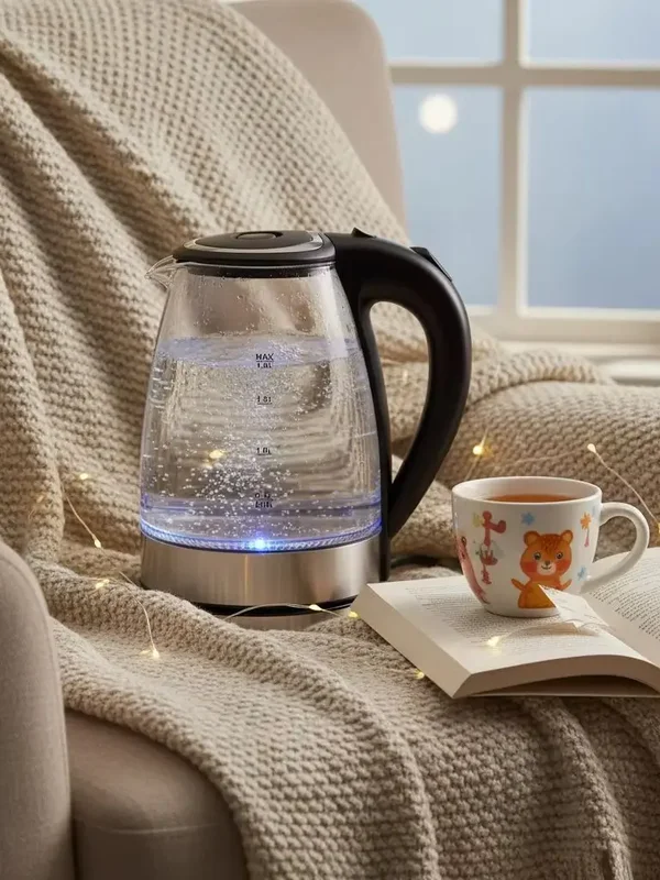 AliExpress - Bouilloire électrique en verre borosilicate de 1,8 L, fonction de cuisson rapide 2200 W, éclairage LED, arrêt automatique et fonction Dry
