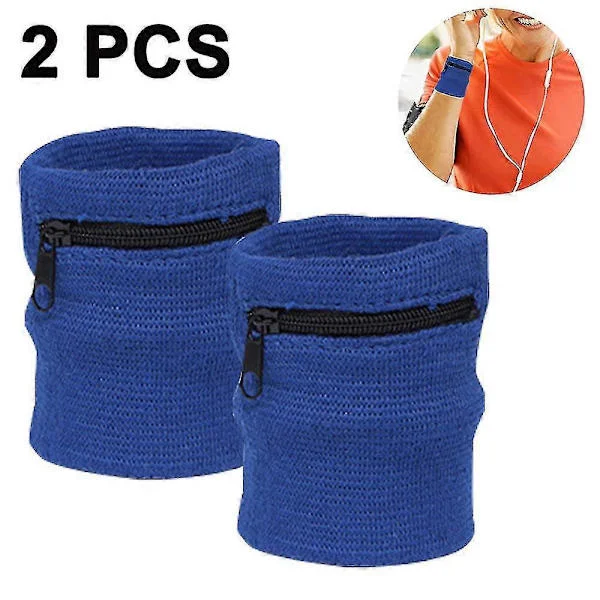 1 Pair Sports Wristband Wrist Bag Zipper Wrist Wallet For Running Sports Royal Blue