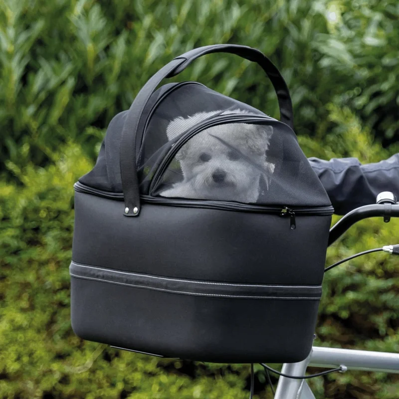 Trixie - Cykelkorg front med nät och regnskydd Svart- Cykla med hund, cykelkorgar på Doggie.se