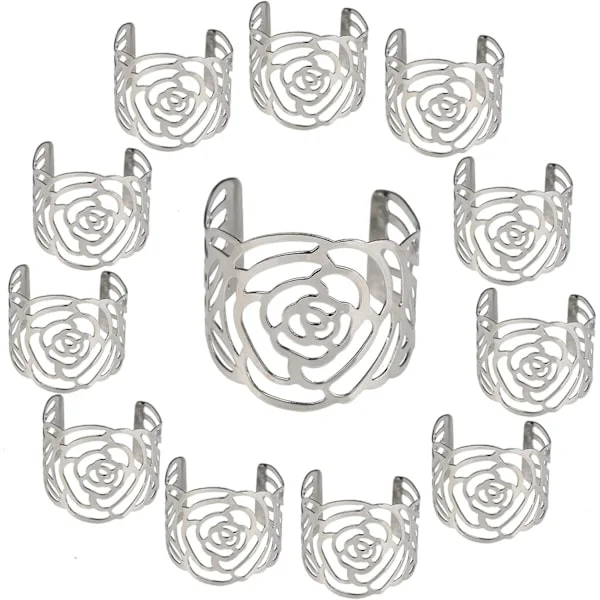 12 stk serviettring, serviettring metall gjennombrutt serviett holder blomst