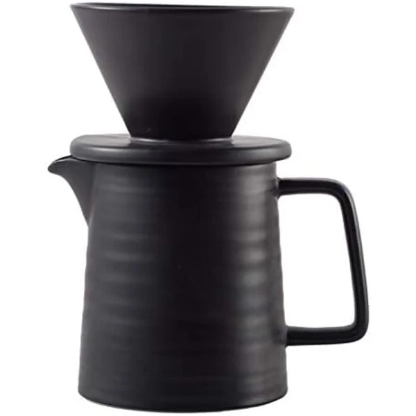 500ML Pour Over Coffee Maker Set, Premium Ceramic V60 Dripper and Carafe, 1-2 Cup Home Filter Coffee Brewer (Black)