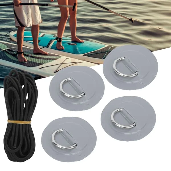 4 stk PVC-lapp elastisk tau sett D-ring lapp strikk tau sett rustfritt stål D-ring pad grå