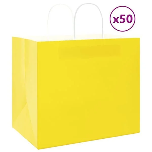 vidaXL Papperspåsar 50 st med handtag gul 32x22x28 cm, papperspåse, presentpåse i papper, presentpåse i papper, påse 4101778