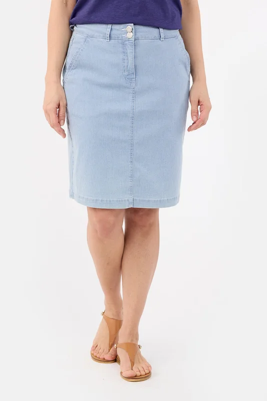 BRANDTEX - Nederdel - Lyseblå Denim - Stribet