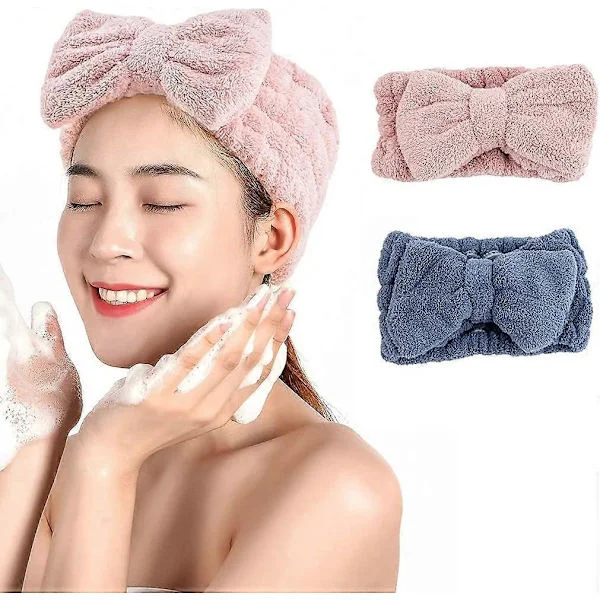 2 stk. Spa-hårbånd, knude-hårbånd, makeup-hårbånd, koralfleece-hårbånd, elastisk bade-hårbånd til ansigtsvask, bad, sport, skønhedspleje
