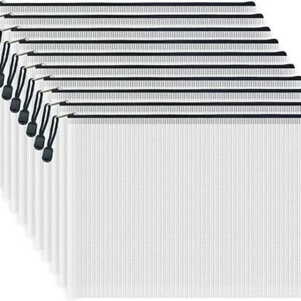 A4 Dokumentlomme med lynlås, Transparent PVC Dokumentmappe med lynlås, Lynlåspose, Mesh Lynlåspose til rejser, Forsyninger (10 stk., Sort)