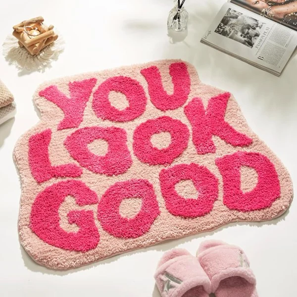 You Look Good Badrumsmatta Rosa, Söta Badrumsmattor För Tjejer Rolig Rolig Funky Matta Sovrum Rosa Preppy Badrumsinredning (50*80cm)