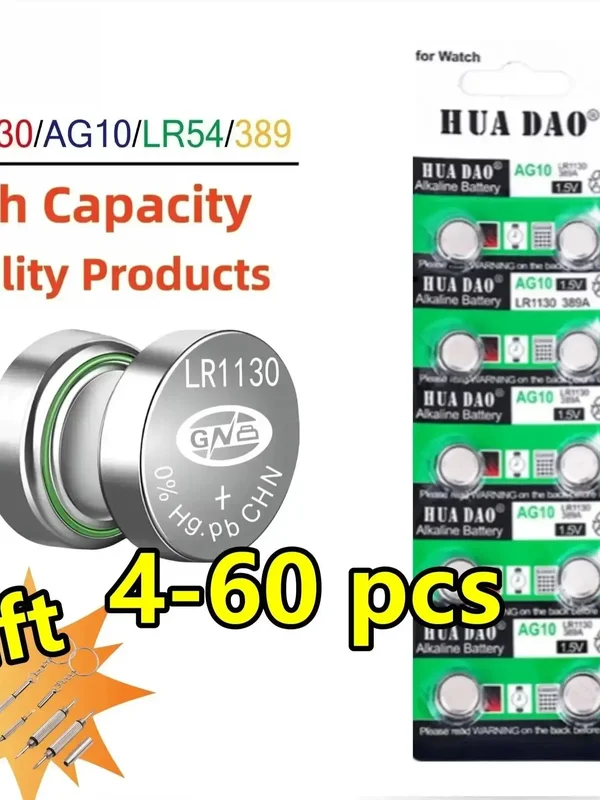 AliExpress - Pile bouton AG10 LR1130 LR 1130 SR1130 389A LR54 L1131 pour piles alcalines, montres, aides auditives, lampes de poche, calendriers, 