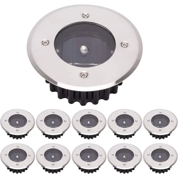 10-pack LED Solcellslampor för Mark, Utomhusbelysning, Gatubelysning, Underjordiska Lampor, IP65 Vattentät (Kallvitt, Rund)
