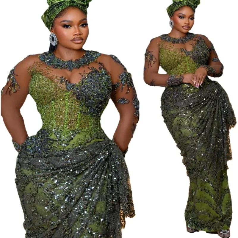 AliExpress - 2026 Aso Ebi Olijfgroen Schede Galajurken Applicaties Kralen Lovertjes Avond Formele Partij Verjaardag Jurken Jurken ZJ3003