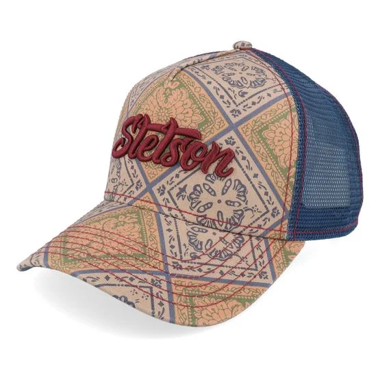 Stetson - Beige trucker Caps - Vintage Print Blue Vintage Print A-Frame Trucker @ Hatstore