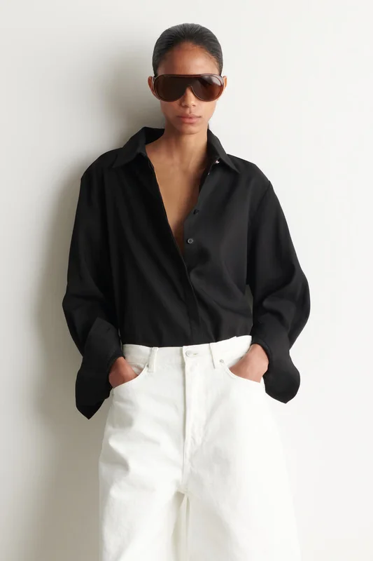 COS Longline Linen Shirt in Black - Women