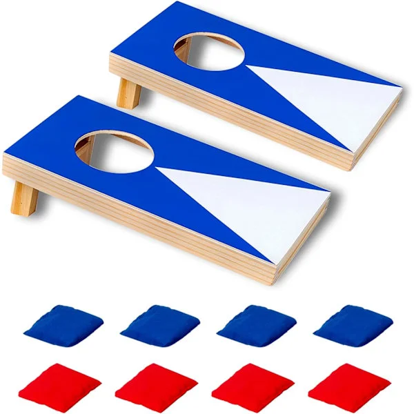 Kannettava Mini Pöytä Cornhole Heittopeli 2-osainen setti, Puinen Pöytä Cornhole Heittopelisetti, Pinnoitettu Puulevy 4 punaisella ja 4 sinisellä 
